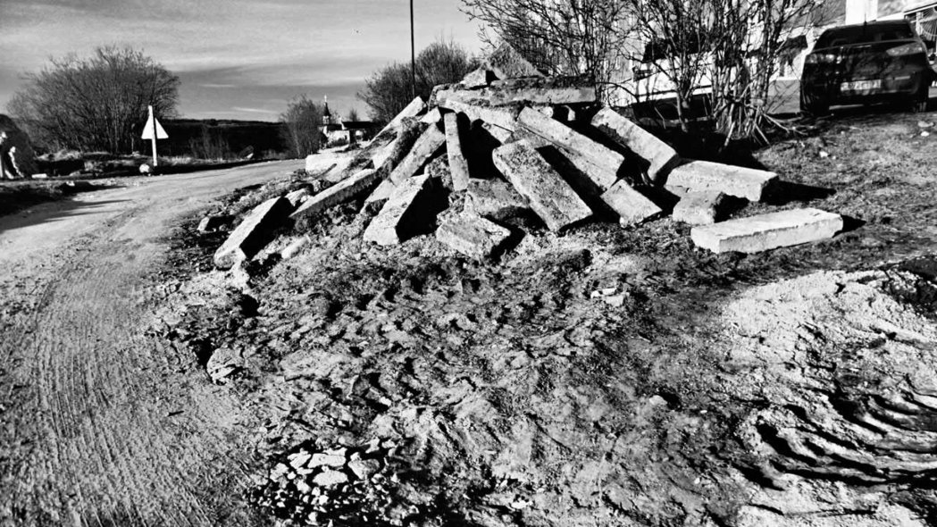 Black-white pile of concrete blocks