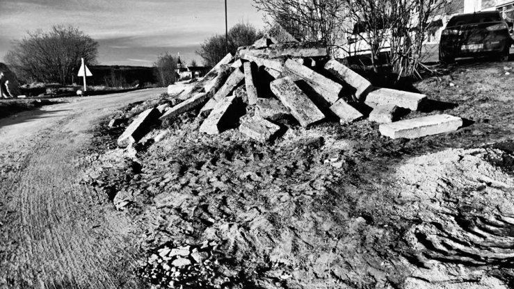 Black-white pile of concrete blocks